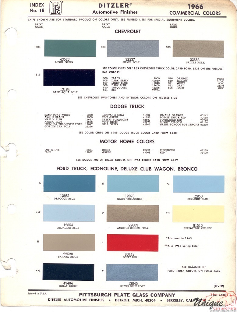 1966 GM Truck Fleet Paint Charts PPG 1